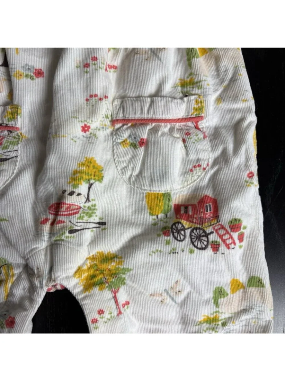 BABY BODEN Girls 6-12M One-Piece Corduroy Overall Romper Graphic Print